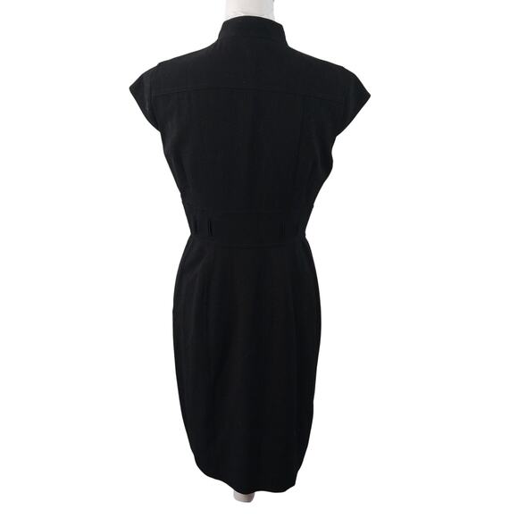 CALVIN KLEIN! LUXE BLACK BUTTON FRONT NEHRU COLLAR CAP SLEEVE DRESS! SZ S - Picture 6 of 10